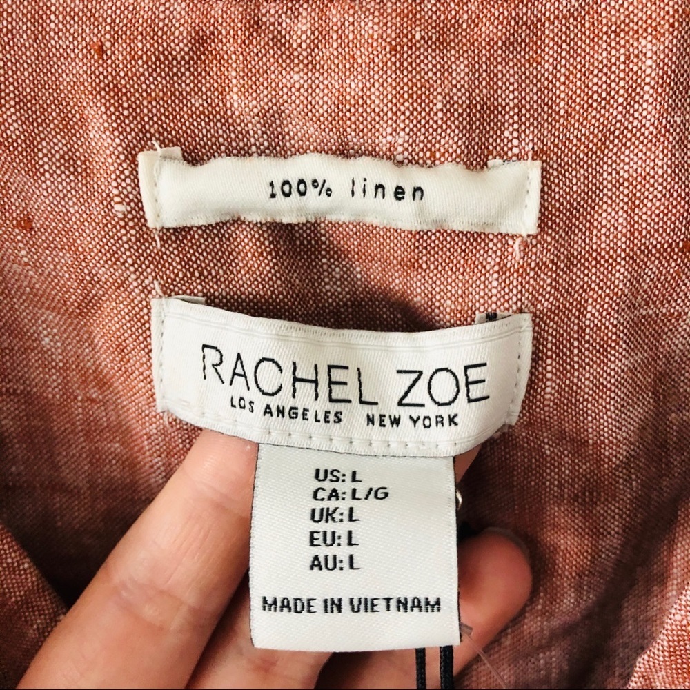 NWT RACHEL ZOE pink 100% linen button up half cropped blouse size large - Picture 7 of 9